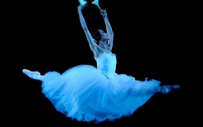 Ballerina, dancers, nice beautiful, flexible, girl, ballet, blue, night, HD wallpaper