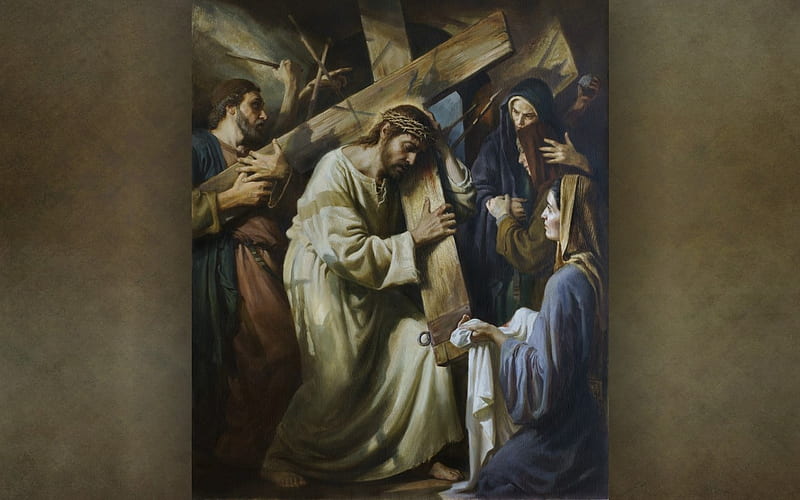 Jesus Carries His Cross, Veronica, Mary, Cross, Jesus, Simon, HD wallpaper
