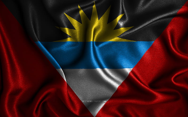 Antigua and Barbuda flag silk wavy flags, North American countries, national symbols, Flag of Antigua and Barbuda, fabric flags, 3D art, Antigua and Barbuda, North America, Antigua and Barbuda 3D flag, HD wallpaper