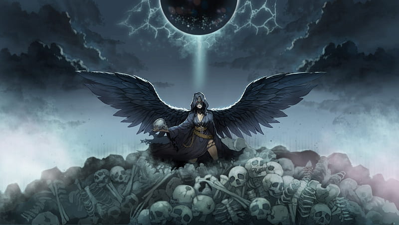 Angel and Skulls, HD wallpaper
