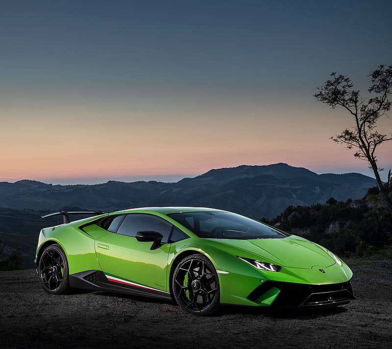 Lamborghini, green, italy, sunrise, sunset, supercar, HD wallpaper