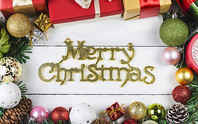 Merry Christmas, New Year, decorations, Christmas balls, HD wallpaper
