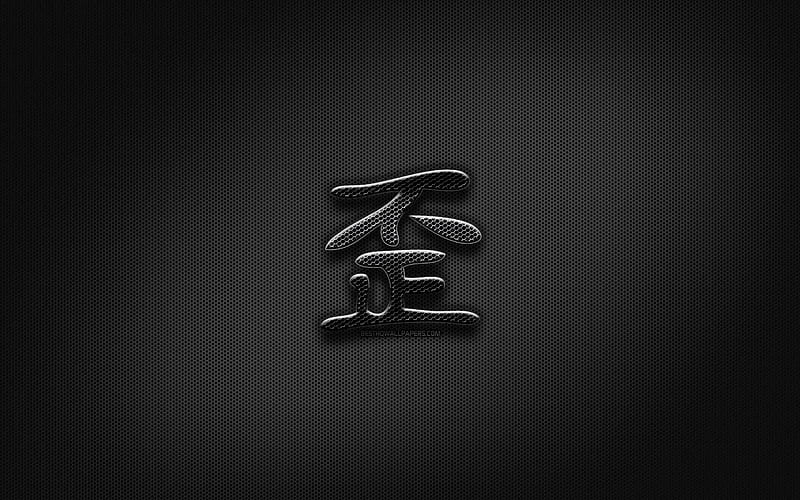 Evil Japanese character, metal hieroglyphs, Kanji, Japanese Symbol for Evil, black signs, Evil Kanji Symbol, Japanese hieroglyphs, metal background, Evil Japanese hieroglyph, HD wallpaper