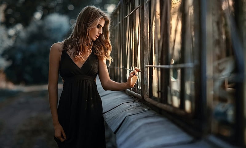 Sad girl in black dress cheap images