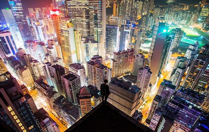 Hong Kong at Night, rooftopping, graphy, view, china, hong kong, aerial, HD wallpaper