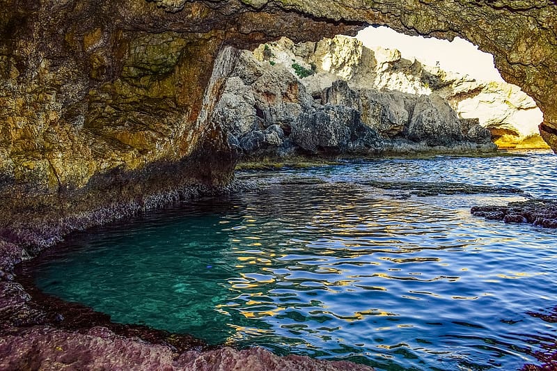 Sea Cave, medence, barlang, tengeri, termeszetes, Ciprus, geologia, HD wallpaper