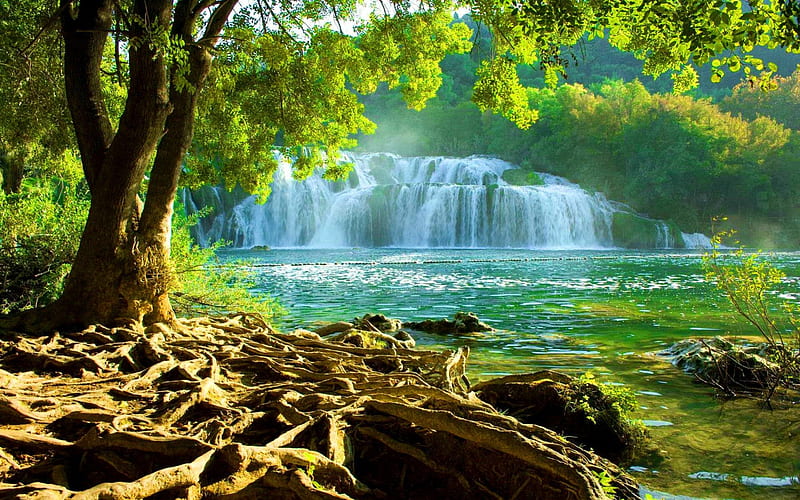 National park Krka-Croatia, stream, pretty, resort, bonito, nice, calm, national park, waterfall, Dalmatia, quiet, lovely, greenery, Croatia, park, creek, trees, lake, water, serenity, paradise, summer, nature, popular, HD wallpaper