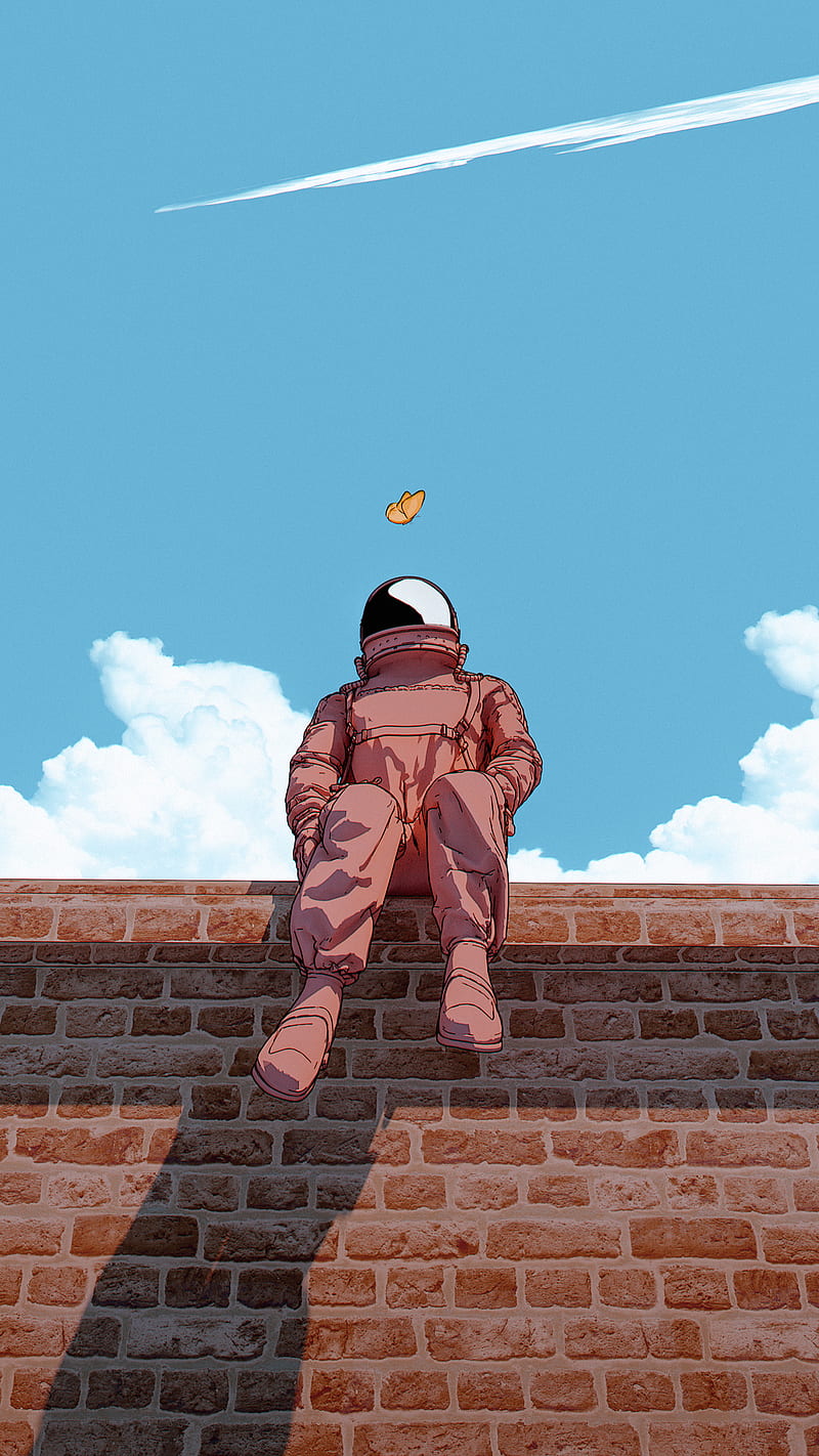 Butterfly, astronaut, bawny, clouds, day, illustration, spaceart, sunny, HD phone wallpaper