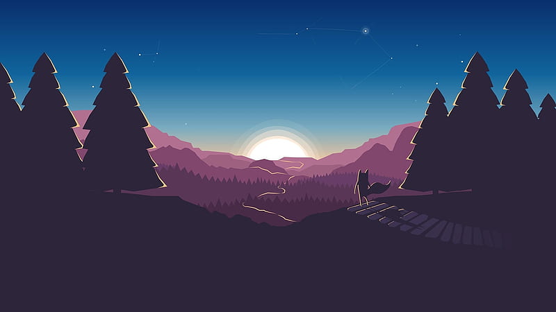 Sunrise in Forest Landscape Illustrate, HD wallpaper