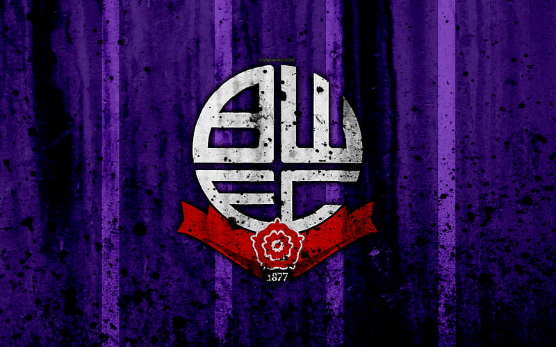 FC Bolton Wanderers, grunge, EFL Championship, art, soccer, football club, England, Bolton Wanderers, logo, stone texture, Bolton Wanderers FC, HD wallpaper