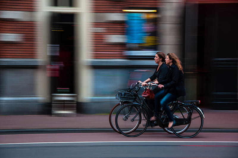 time lapse graphy of two person riding bicycle, HD wallpaper