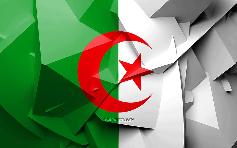 Flag of Algeria, geometric art, African countries, Algerian flag, creative, Algeria, Africa, Algeria 3D flag, national symbols, HD wallpaper