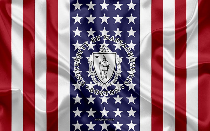 University of Massachusetts Boston Emblem, American Flag, University of Massachusetts Boston logo, Boston, Massachusetts, USA, University of Massachusetts Boston, HD wallpaper