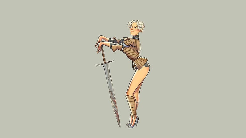 Game of Thrones - Brienne of Tarth, pin up, fantasy, art, brienne of tarth, minimalism, pinup, girl, game of thrones, sword, HD wallpaper