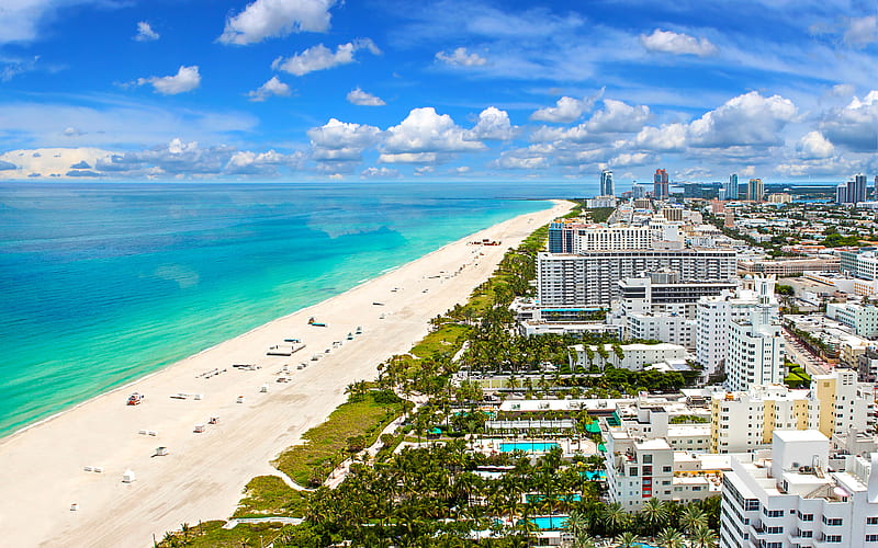 Miami Beach, resort summer, ocean, beach, Florida, Miami, USA, HD wallpaper
