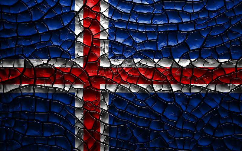 Flag of Iceland cracked soil, Europe, Icelandic flag, 3D art, Iceland, European countries, national symbols, Iceland 3D flag, HD wallpaper