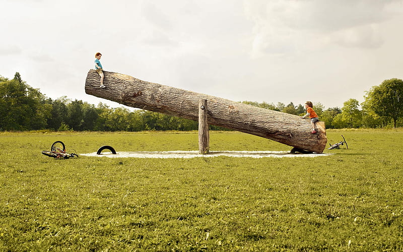 big swing, tree, swing, rides, kids, log, HD wallpaper