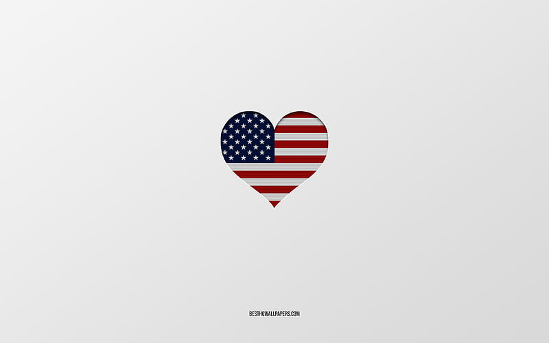 I Love USA, North America countries, USA, gray background, USA flag heart, favorite country, Love USA, American flag heart, HD wallpaper