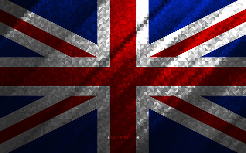 Flag of United Kingdom, multicolored abstraction, United Kingdom mosaic flag, Europe, United Kingdom, mosaic art, United Kingdom flag, HD wallpaper