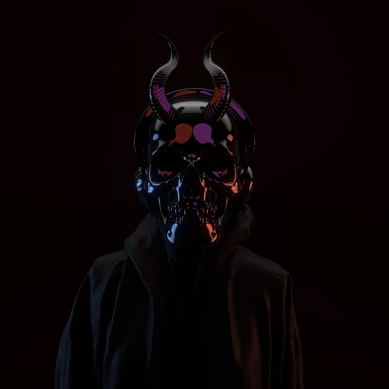 skull, mask, black, dark, horns, HD phone wallpaper