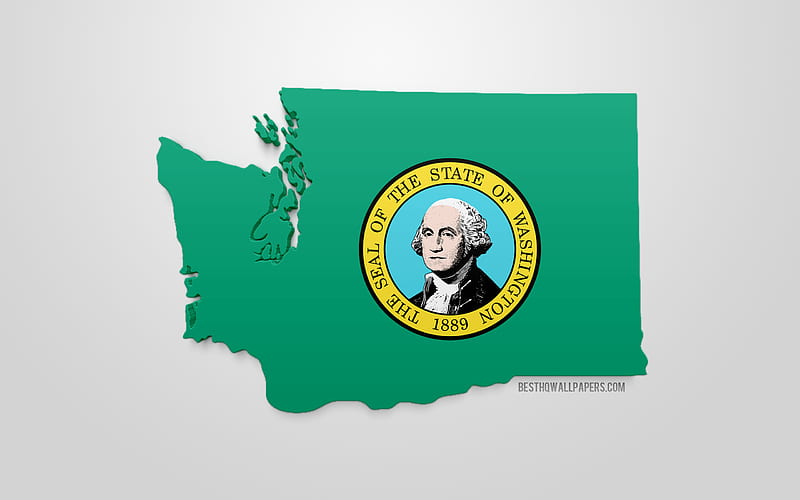 3d flag of Washington, map silhouette of Washington, US state, 3d art, Washington 3d flag, USA, North America, Washington, geography, Washington 3d silhouette, HD wallpaper