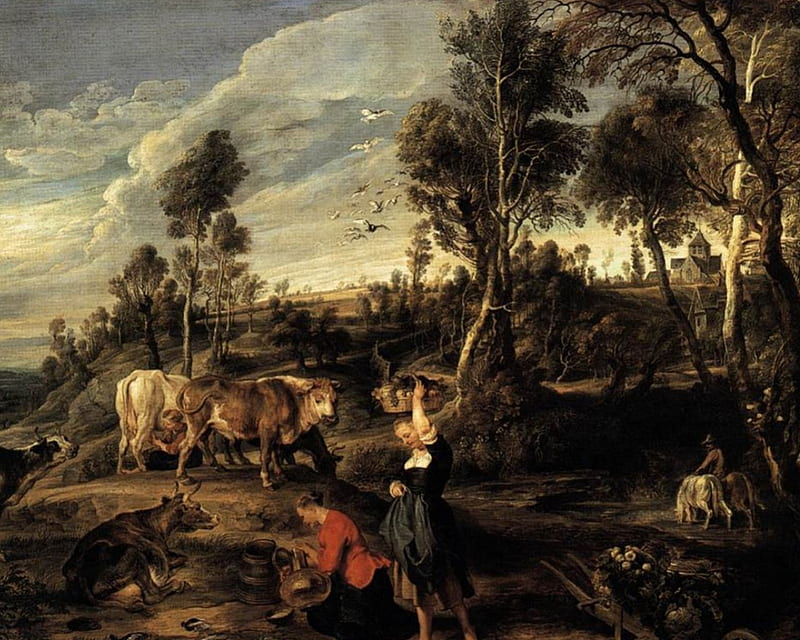 Peter Paul Rubens - Farm at Laken, painting, dutch, nineteenth century, landscape, HD wallpaper