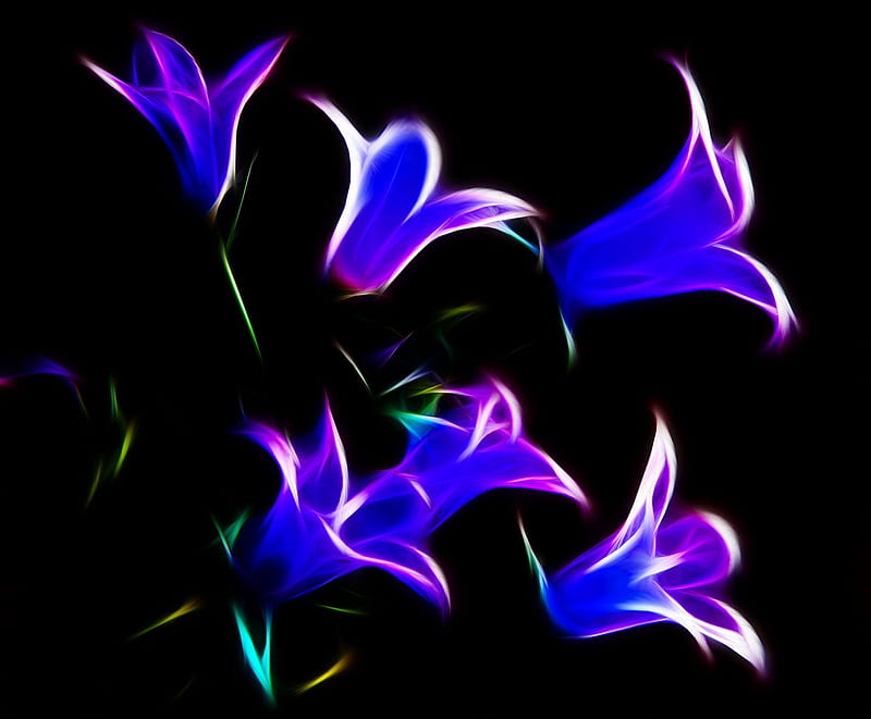 Neon flowers, flower, neon, art, fractal, HD wallpaper
