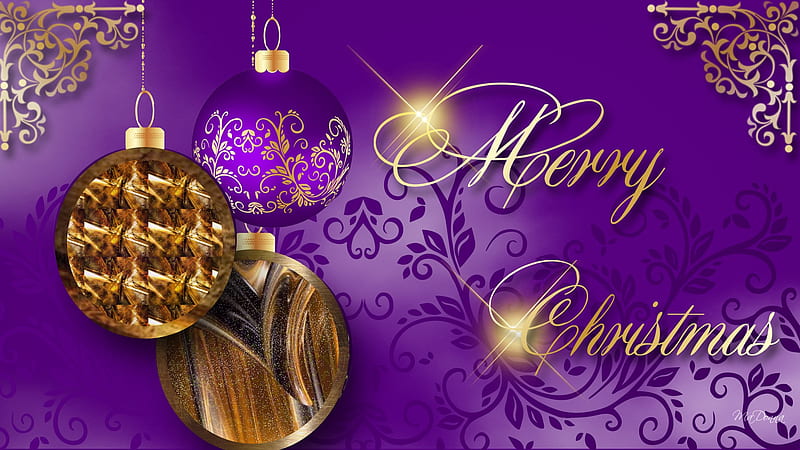 Christmas Purple and Gold, stars, gold, feliz navidad, purple, christmas, decorations, bright, firefox persona, HD wallpaper
