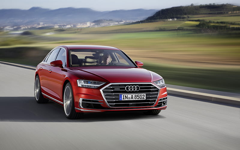 Audi A8, road, 2018 cars, luxury cars, movement, red a8, german cars, Audi, HD wallpaper