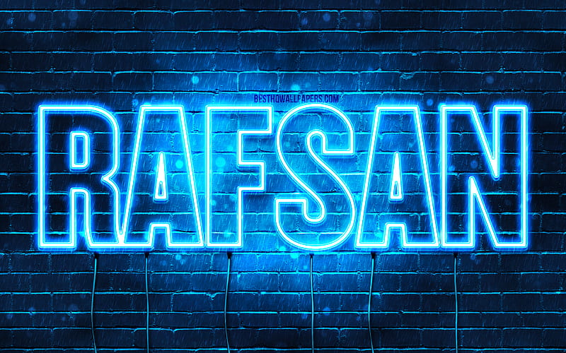 Rafsan, , with names, Rafsan name, blue neon lights, Happy Birtay Rafsan, popular arabic male names, with Rafsan name, HD wallpaper