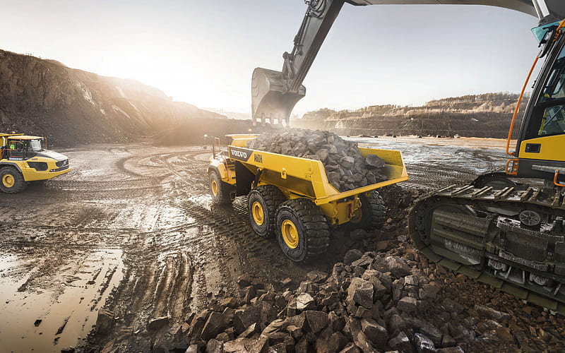 Volvo A60H, dump truck, quarry, excavator, loading of stones,  transportation of stones, HD wallpaper | Peakpx