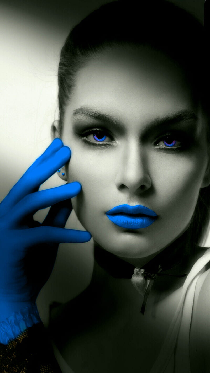 Beauty face, black, blue, eyes, female, girl, lips, white, HD phone wallpaper