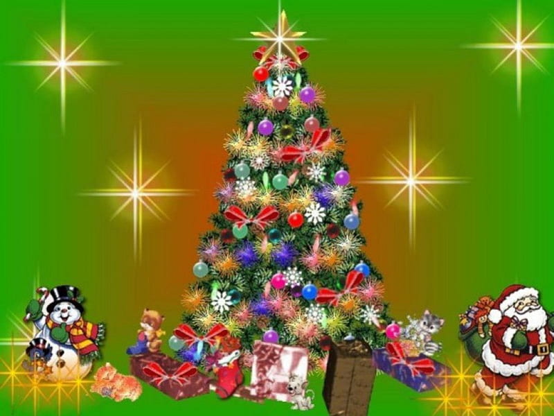Christmas Tree, pretty, colorful, holidays, christmas balls, christmas gifts, bonito, magic, santa claus, lights, green, magic christmas, beauty, christmas light, lovely, holiday, christmas, kitty, colors, new year, happy new year, gift, snowman, tree, merry christmas, gifts, HD wallpaper