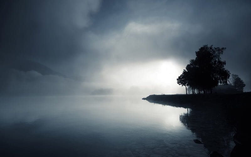 Night Fog, nigh, lake, fog, mist, HD wallpaper