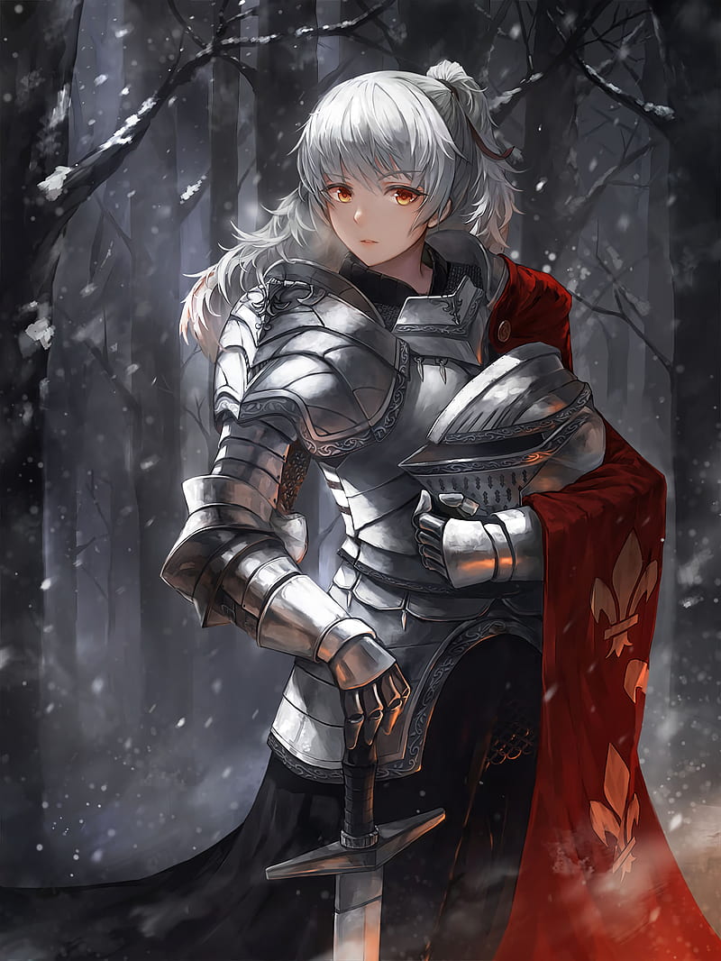 Girl, knight, warrior, armor, sword, anime, HD phone wallpaper | Peakpx
