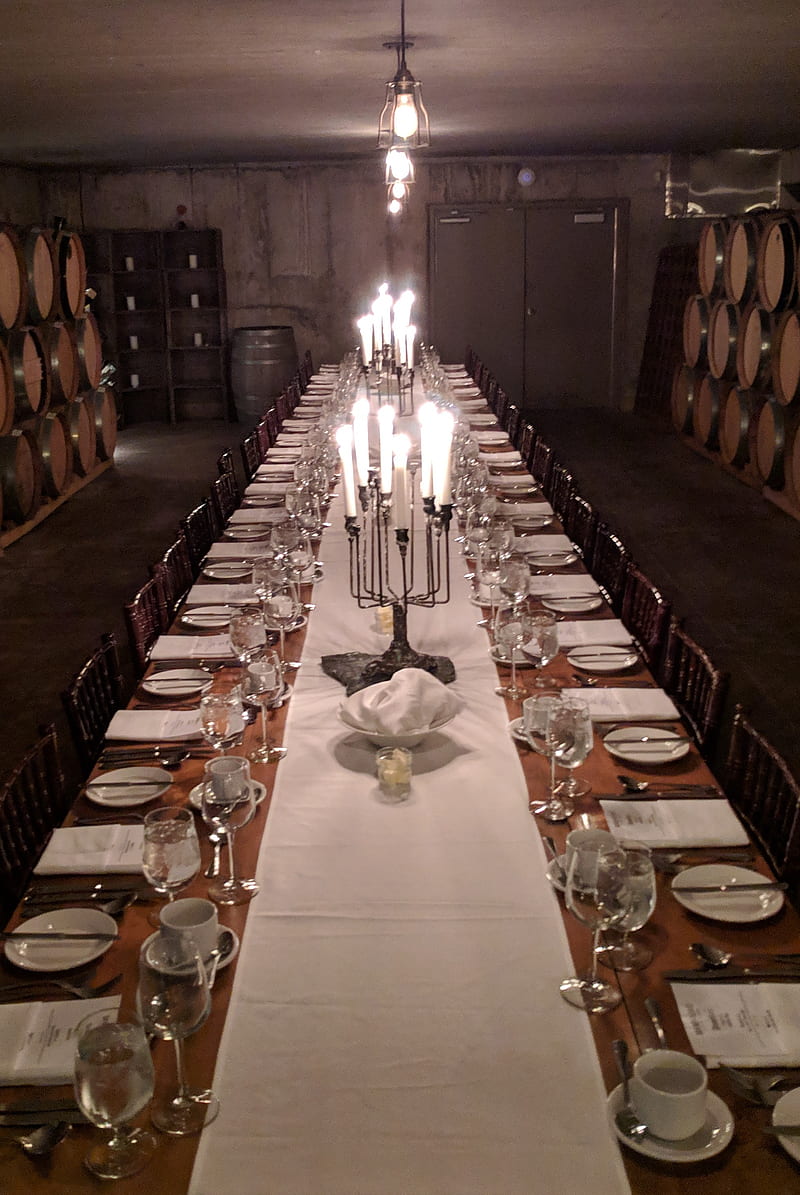 Long table, bonito, cellar, dinner, elegant, wine, HD phone wallpaper