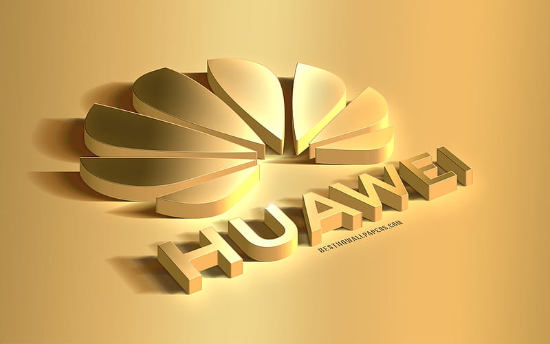 Huawei, golden 3D logo, golden background, for Huawei, metal 3D emblem, creative art, HD wallpaper