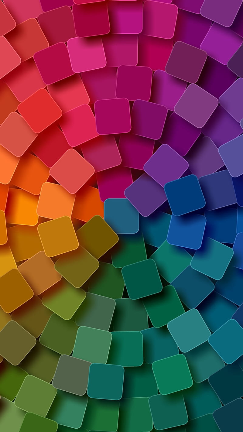 Circular, squares, abstract, designs, material, colorful, android, rainbow, pattern, background, HD phone wallpaper