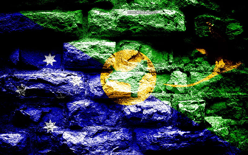 Christmas Island flag, grunge brick texture, Flag of Christmas Island, flag on brick wall, Christmas Island, flags of Asian countries, HD wallpaper