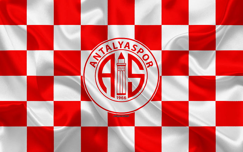 Antalyaspor logo, creative art, red white checkered flag, Turkish football club, emblem, silk texture, Antalya, Turkey, HD wallpaper
