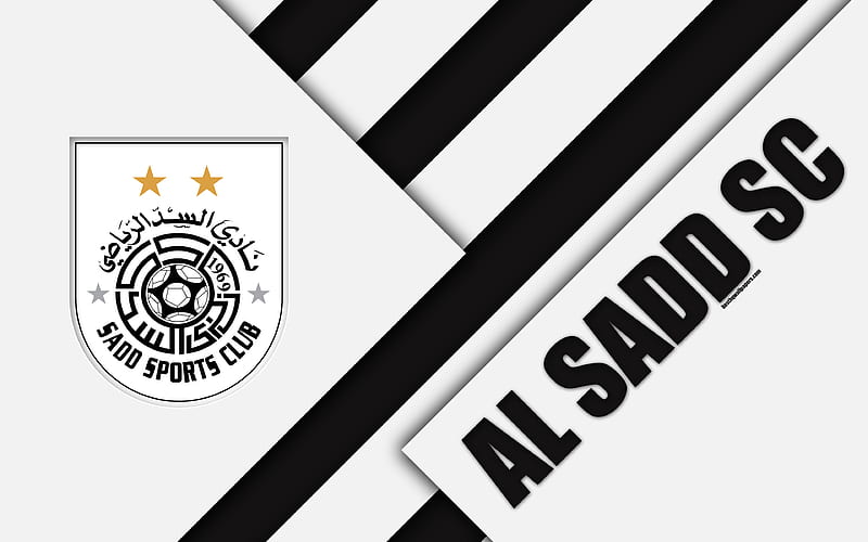 Al Sadd SC Doha, Qatar, black and white abstraction, logo, material design, Qatar football club, Qatar Stars League, Q-League, Premier League, HD wallpaper