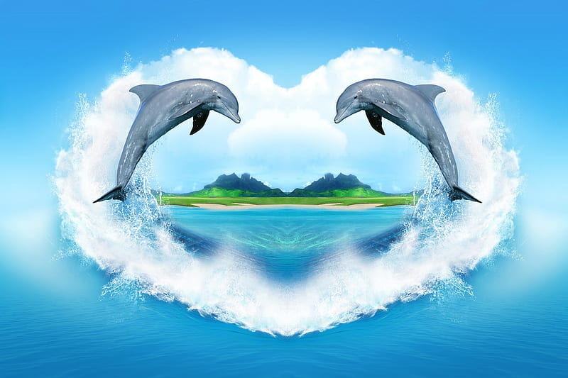Delfine, Blau, Herz, Deutschland, HD wallpaper