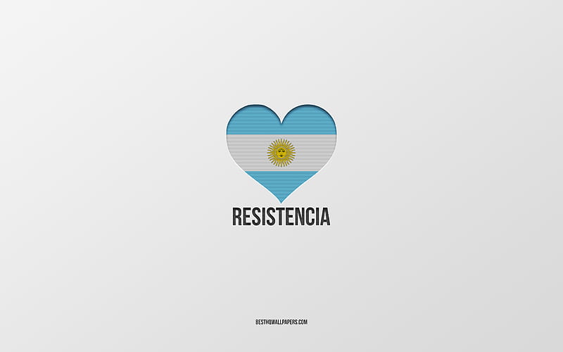 I Love Resistencia, Argentina cities, gray background, Argentina flag heart, Resistencia, favorite cities, Love Resistencia, Argentina, HD wallpaper