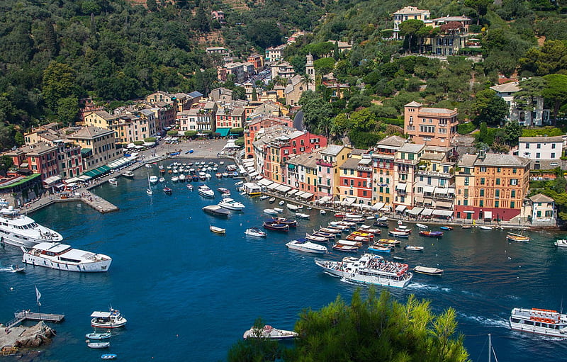 sea, landscape, home, Bay, yachts, boats, Italy, panorama, Portofino for , section город, HD wallpaper