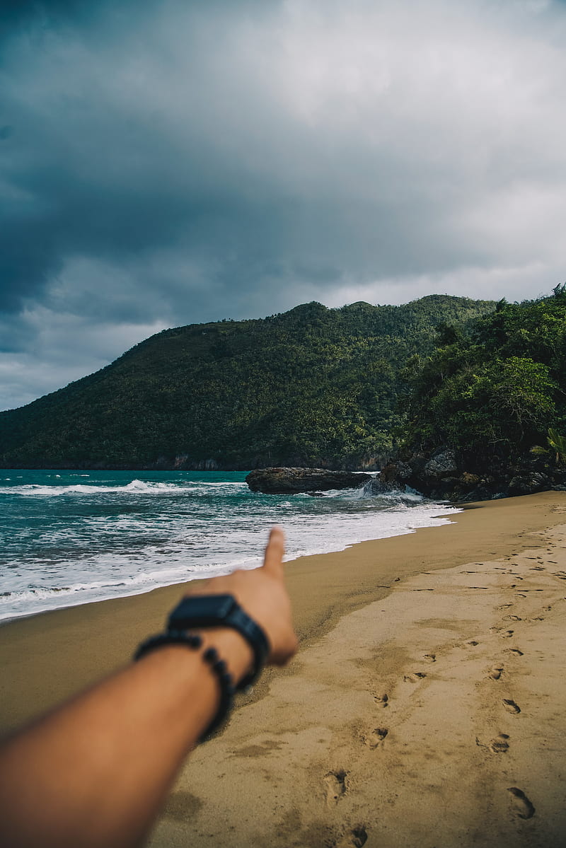 beach, hand, rocks, sea, waves, HD phone wallpaper