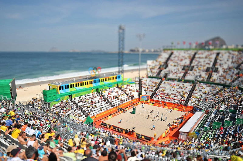 Beach VolleyBall in Rio-2016, beach volleyball, sand, staduim, people, Rio 2016, Brazil, HD wallpaper