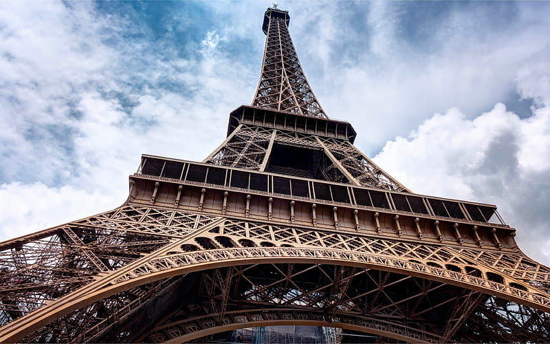 Eiffel Tower, french landmarks, sky, Paris, France, HD wallpaper