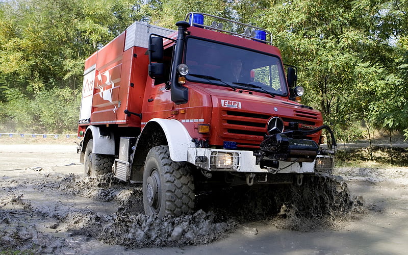 Mercedes-Benz Unimog, 2018, U5000, fire truck, rescue service, German truck SUV, special truck, HD wallpaper