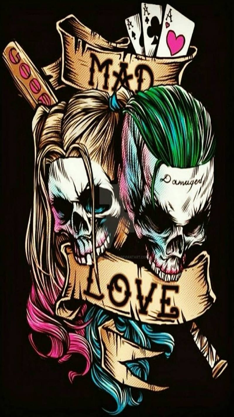 Mad love, skull lovers, with a banner, HD phone wallpaper
