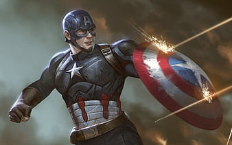 Captain America, battle, superheroes, shield, Marvel Comics, HD wallpaper